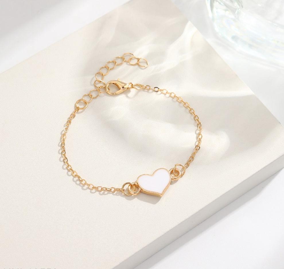 White Heart Gold Bracelet