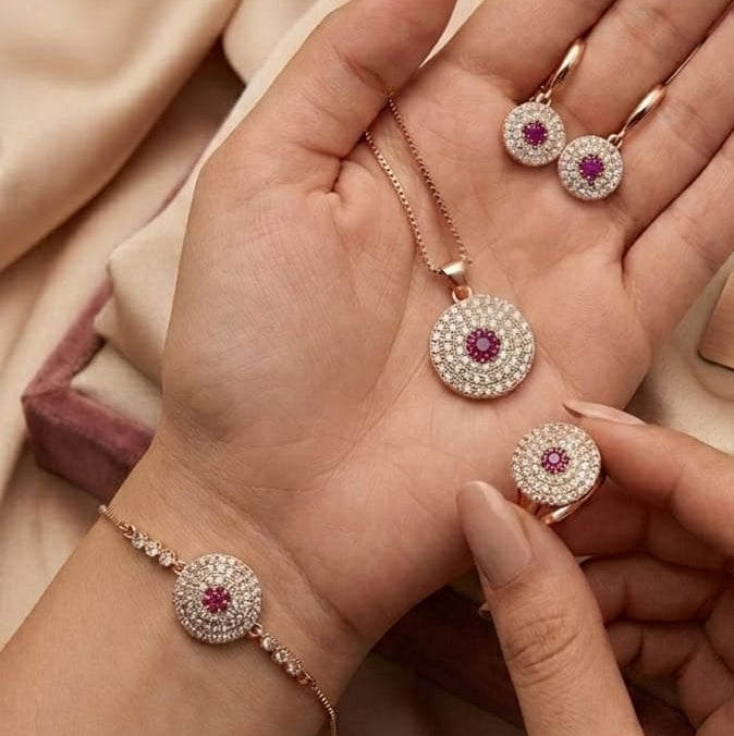 Zircon Jewelry Combo Set – Adjustable Ring & Bracelet