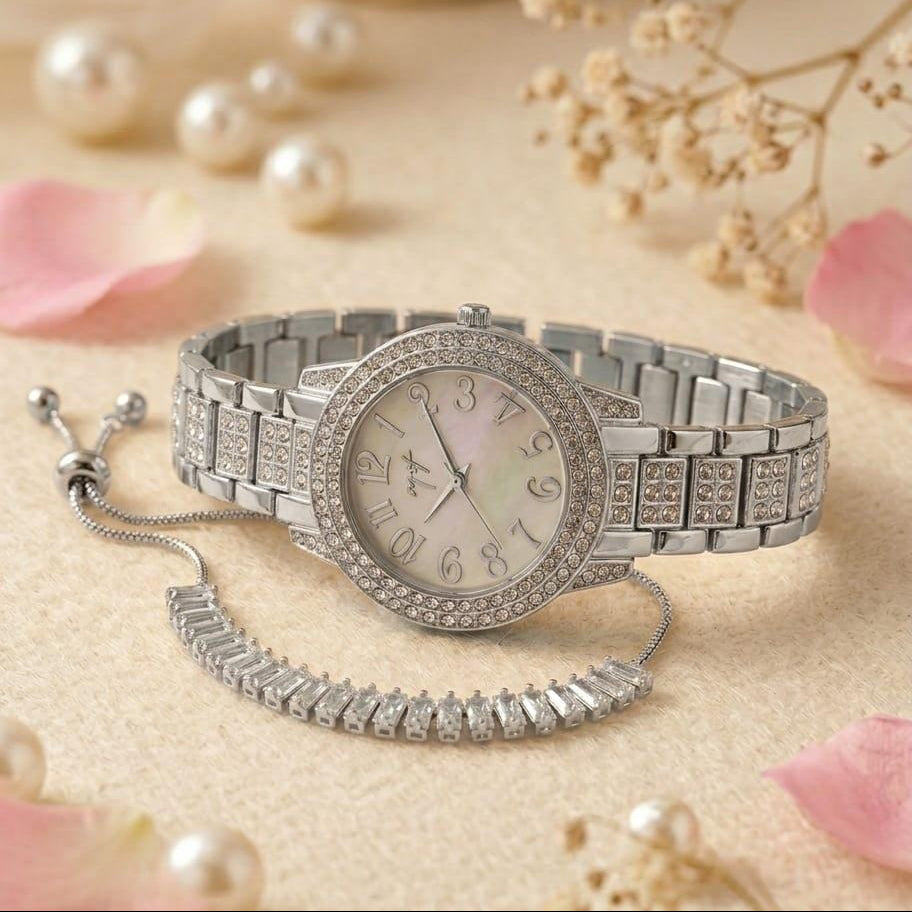 Fancy Stone Jewelry Watch & Zircon Up-Down Bracelet Combo