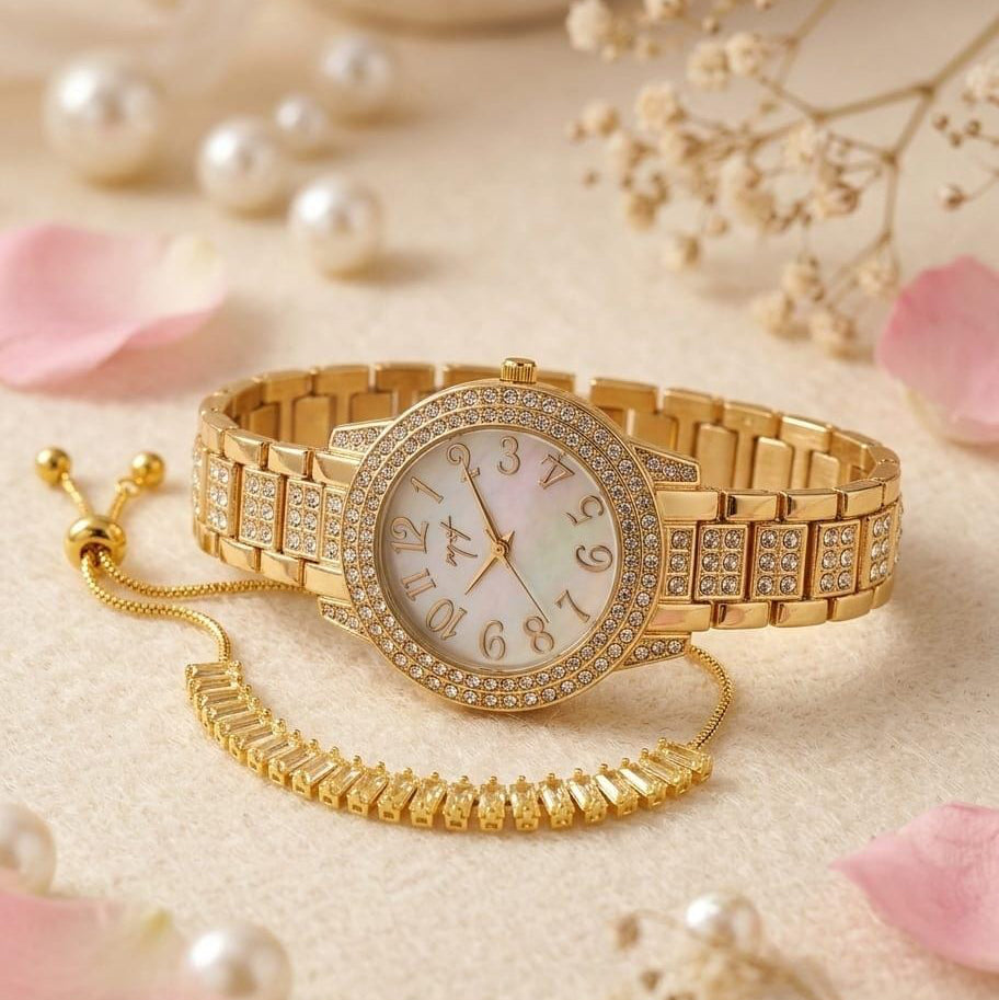 Fancy Stone Jewelry Watch & Zircon Up-Down Bracelet Combo