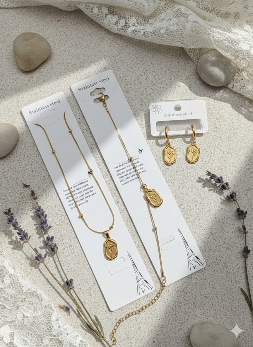 Stainless Steel Golden Flower Combo Set – A1 Quality | Tarnish Free & Waterproof