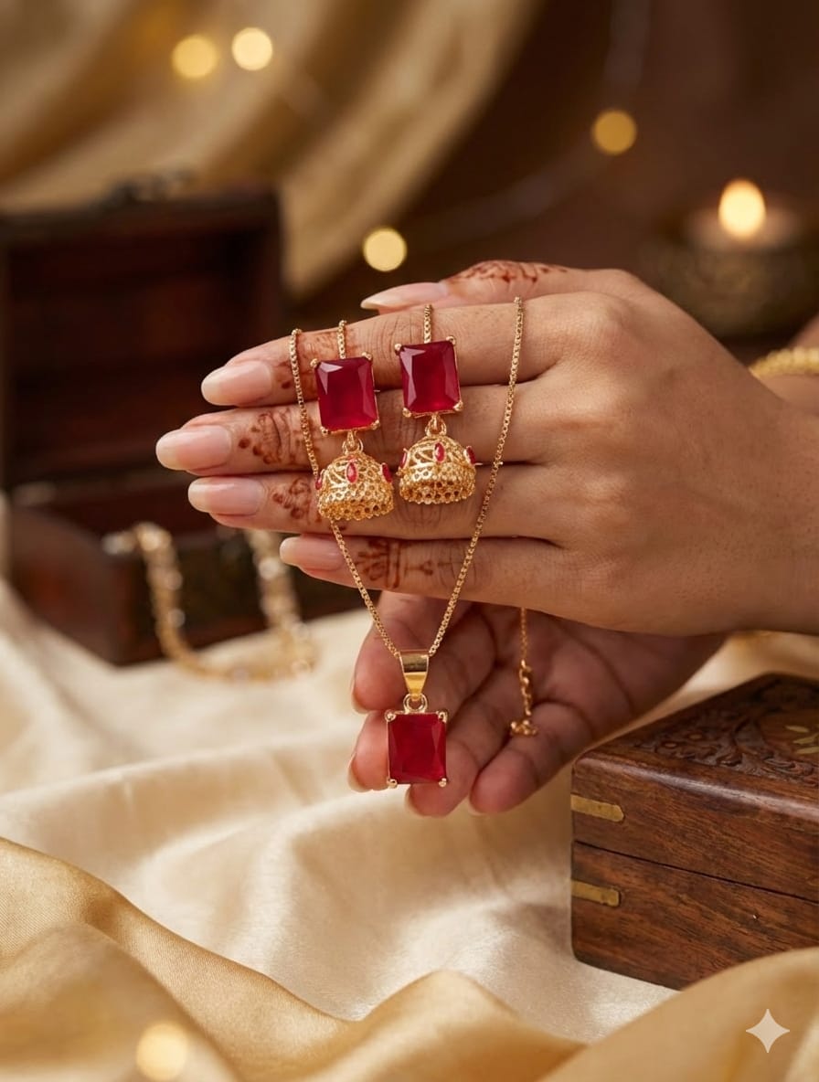 Fancy Jhumki Pendant Set – A1 Quality | Excellent Finishing