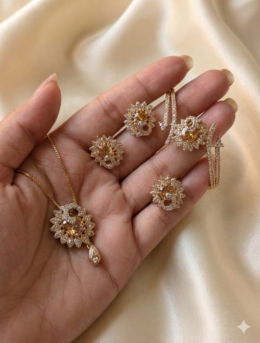 Fancy Zircon Combo Set – Ring & Openable Size Bangle | Available in 3 Colors