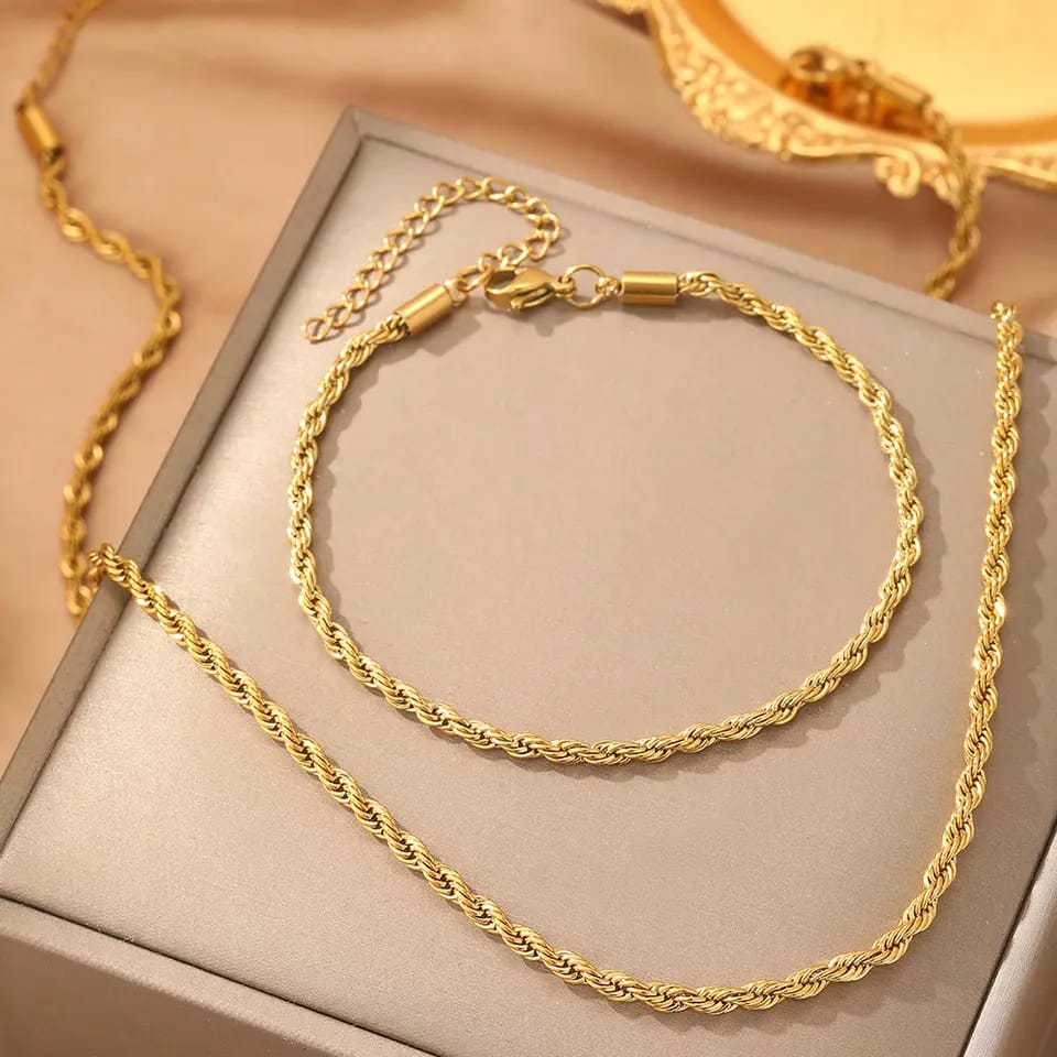 Stainless Steel Rope Necklace & Bracelet Set – A1 Quality | Tarnish Free & Waterproof