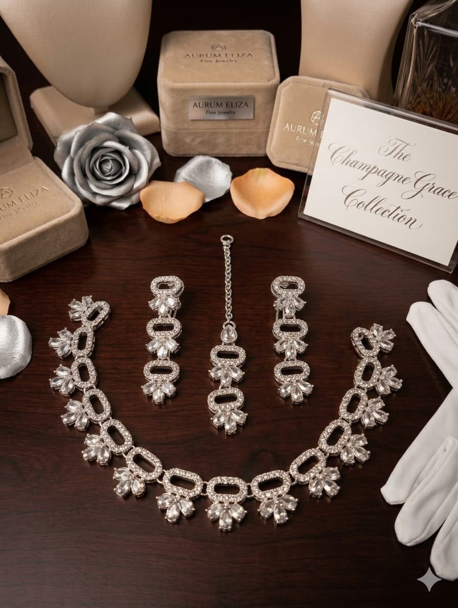 Beautiful Zircon Necklace Set – Golden & Silver | Good Quality