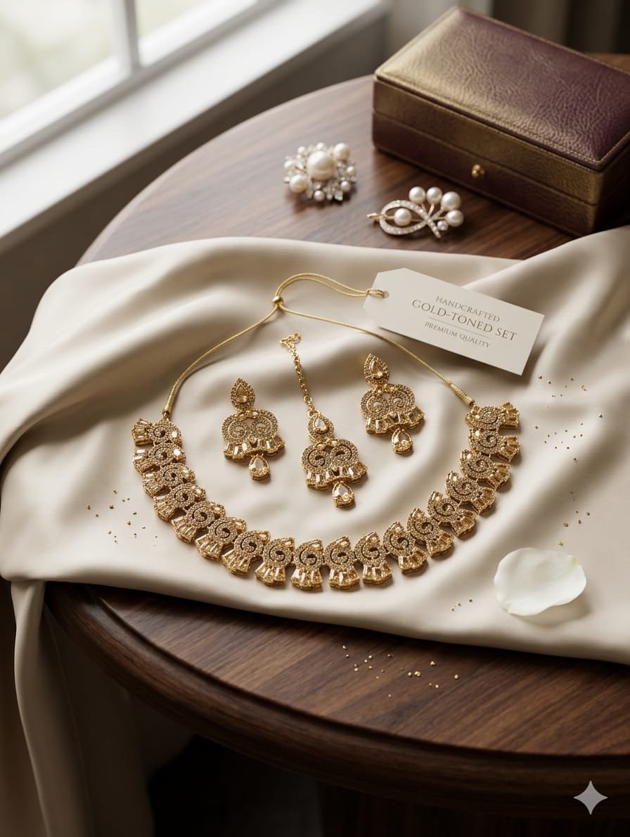 Beautiful Zircon Necklace Set – Golden & Silver | Good Quality