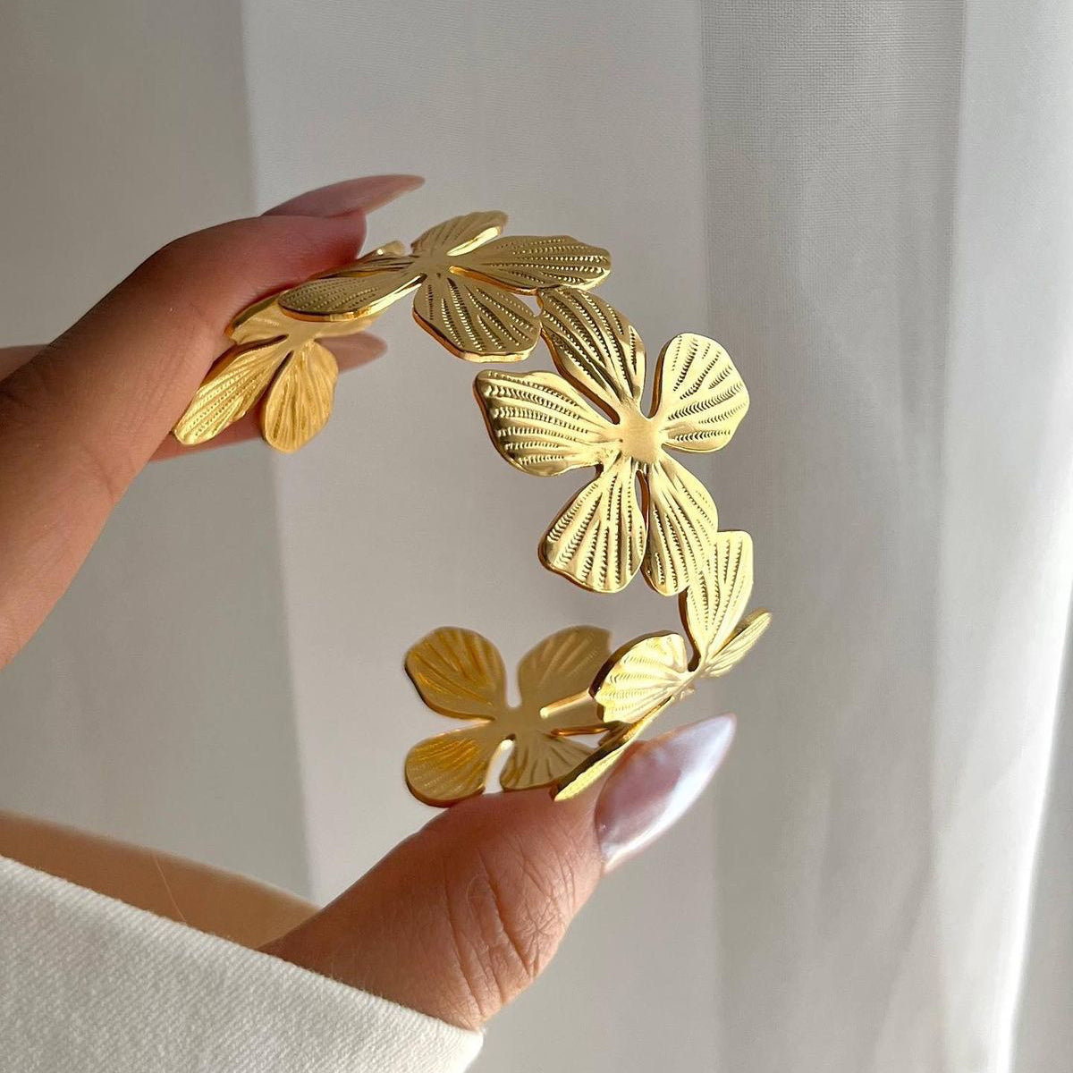 Gold Flower Open Bangle Bracelet