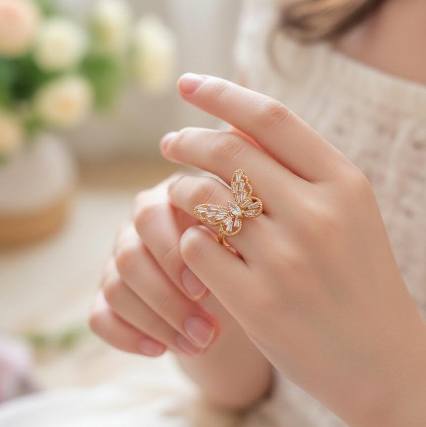 Stainless Steel Butterfly Adjustable Size Ring