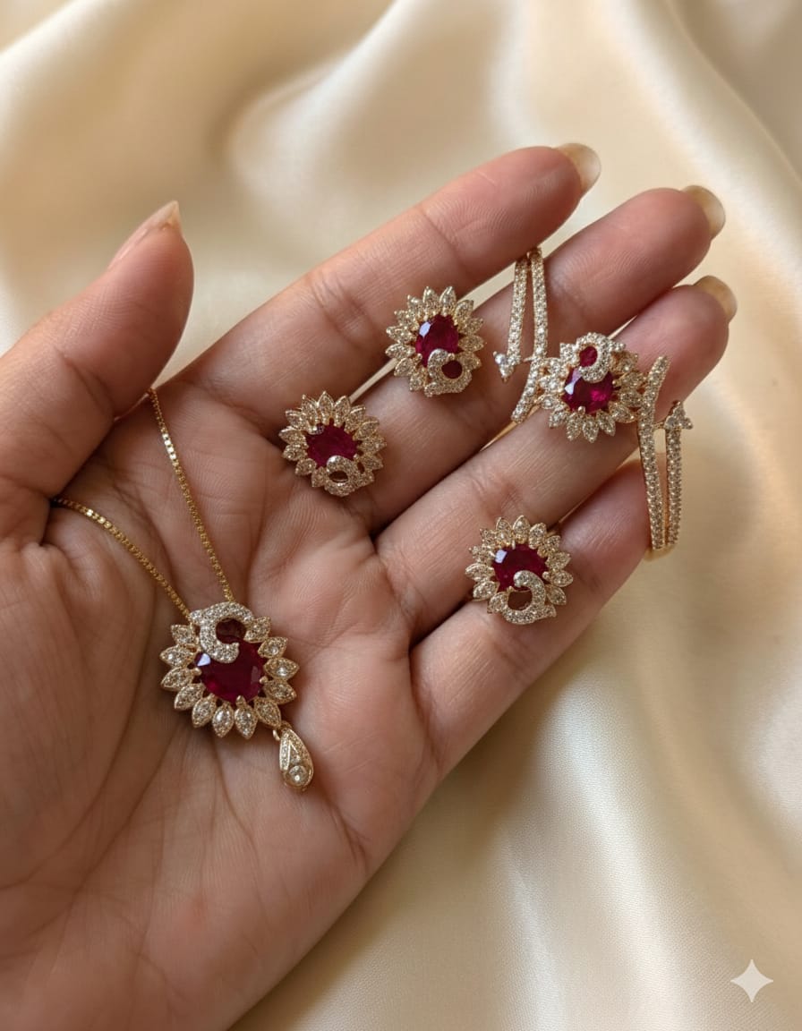 Fancy Zircon Combo Set – Ring & Openable Size Bangle | Available in 3 Colors