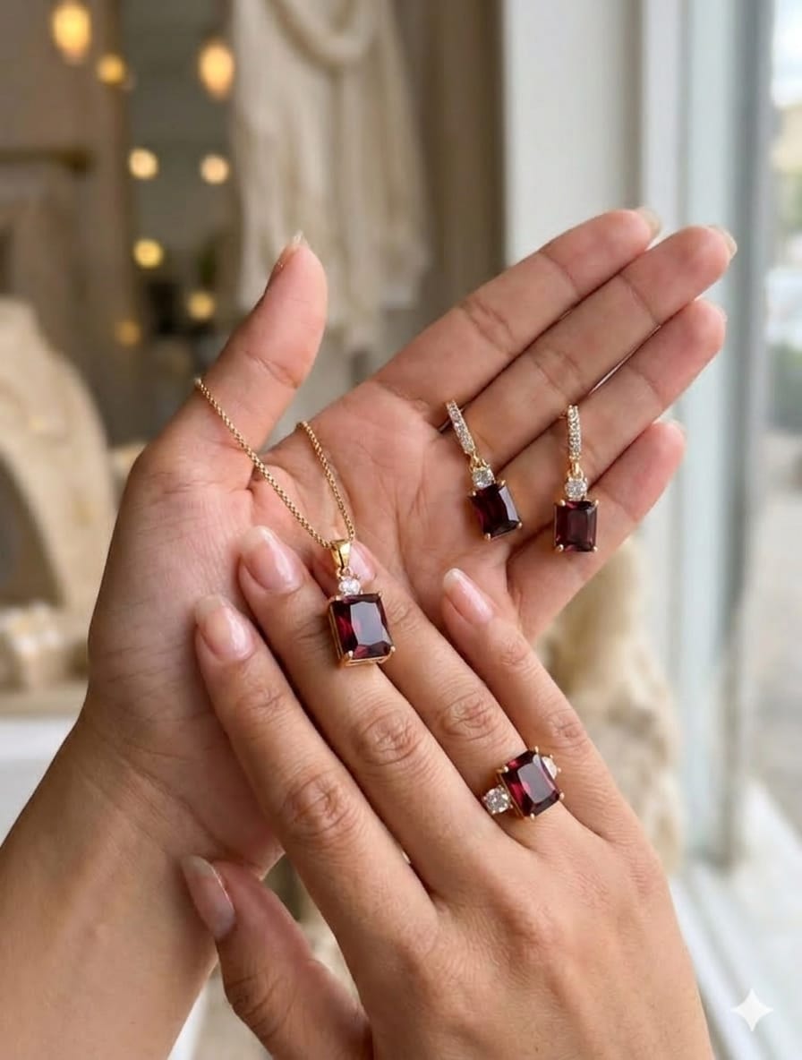 China A.D Zircon Locket Set with Adjustable Size Ring 💍 – A1 Quality | Multiple Colors | RESTOCK