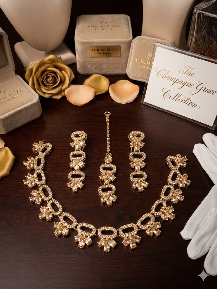 Beautiful Zircon Necklace Set – Golden & Silver | Good Quality